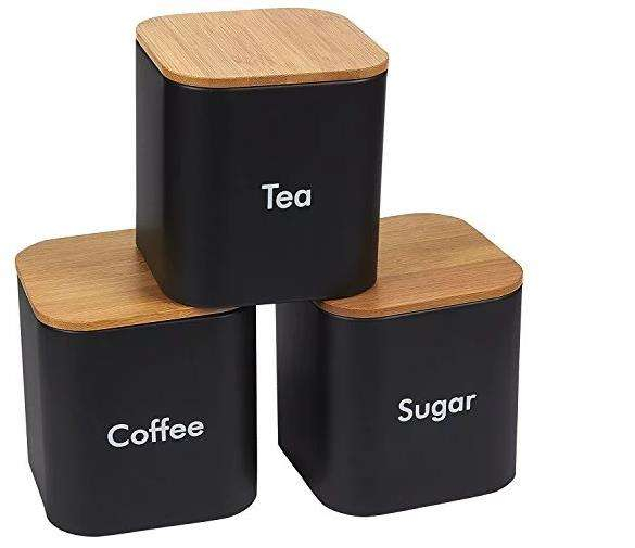 High Grade Metal tea coffee sugar Container Kitchen Food Storage Canister Set With Wooden Lid Jar