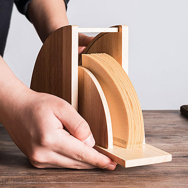 Coffee filter paper rack filter paper box bar storage rack storage box wooden dustproof V-shaped fan filter paper box