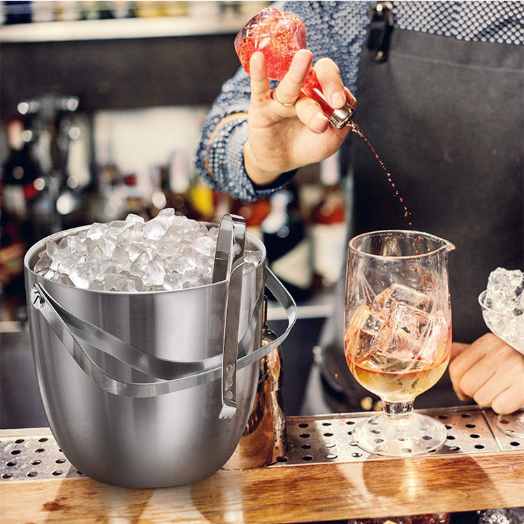 Factory Direct Wholesale 1.3L Stainless Steel Mini Silver Double Wall Party Wine Vintage champagne Ice Buckets With Lid