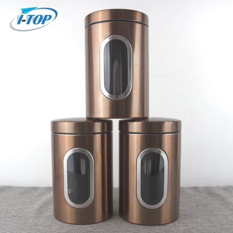 Airtight Metal Stainless Steel Kitchen Container Tea Sugar Coffee Bean Storage Canister Set With Lids