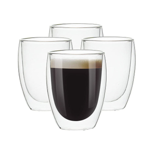 Glass Coffee Mugs Set Double Wall Insulated Cups Large Mugs for Tea Latte Cappuccino Borosilicate Clear Glass Cups