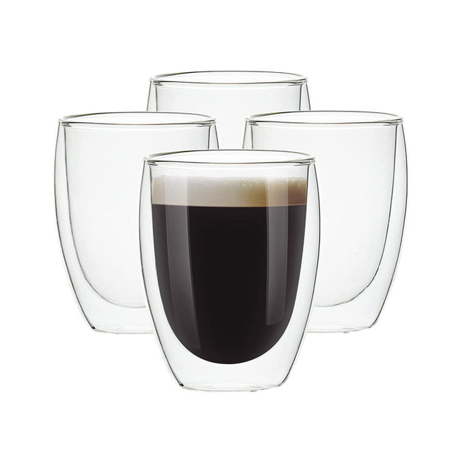 Glass Coffee Mugs Set Double Wall Insulated Cups Large Mugs for Tea Latte Cappuccino Borosilicate Clear Glass Cups