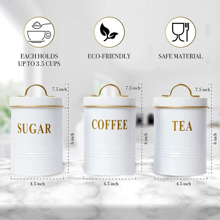 Supplier Kitchen Pantry Organization Coffee Sugar Containers White Color Airtight Stainless Steel Canister Set For Storage Food