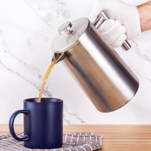 Stainless Steel French Press Coffee Maker Double Wall Metal Insulation Coffee Press & Tea Brewer Easy Clean And Easy Press