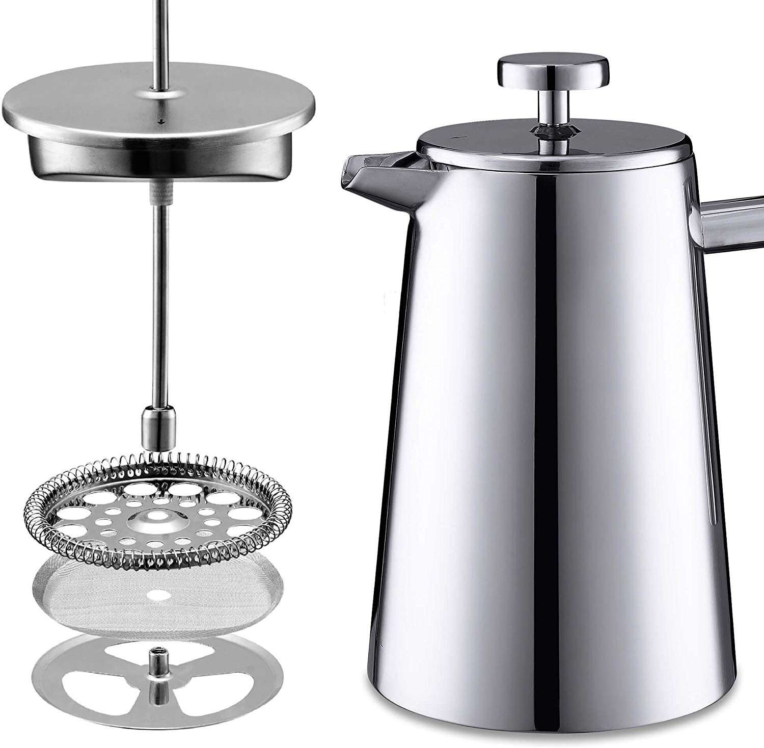 Stainless Steel French Press Coffee Maker Double Wall Metal Insulation Coffee Press & Tea Brewer Easy Clean And Easy Press