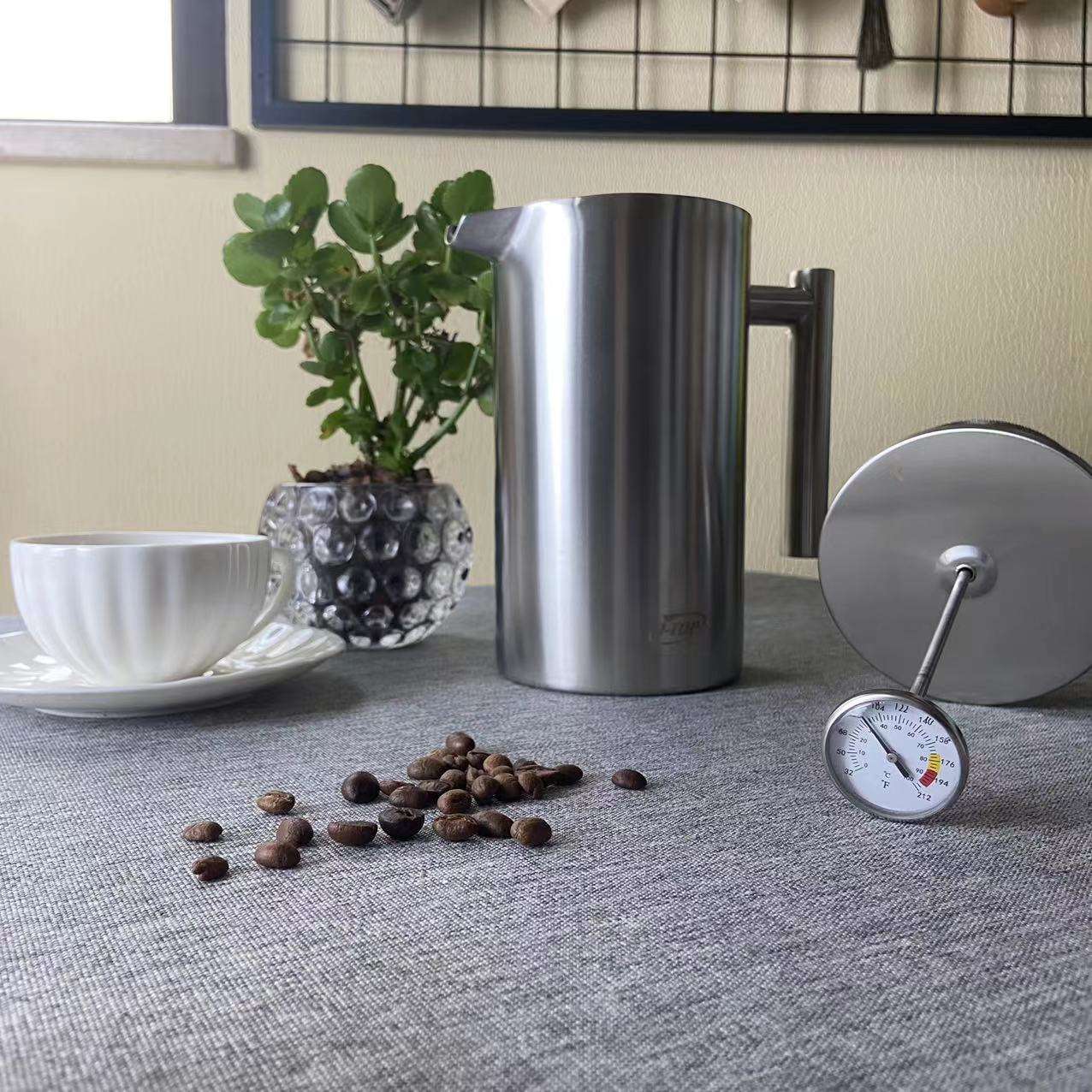 french press Classical Style Stainless Steel 34 oz Insulated Double Wall Coffee Maker French Press with Custom Logo thermometer