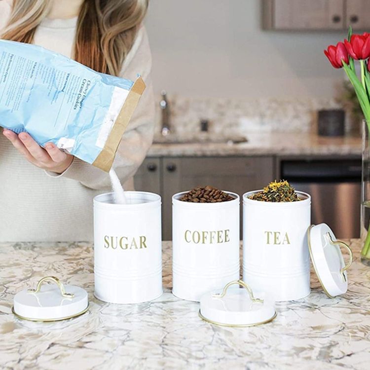 Supplier Kitchen Pantry Organization Coffee Sugar Containers White Color Airtight Stainless Steel Canister Set For Storage Food