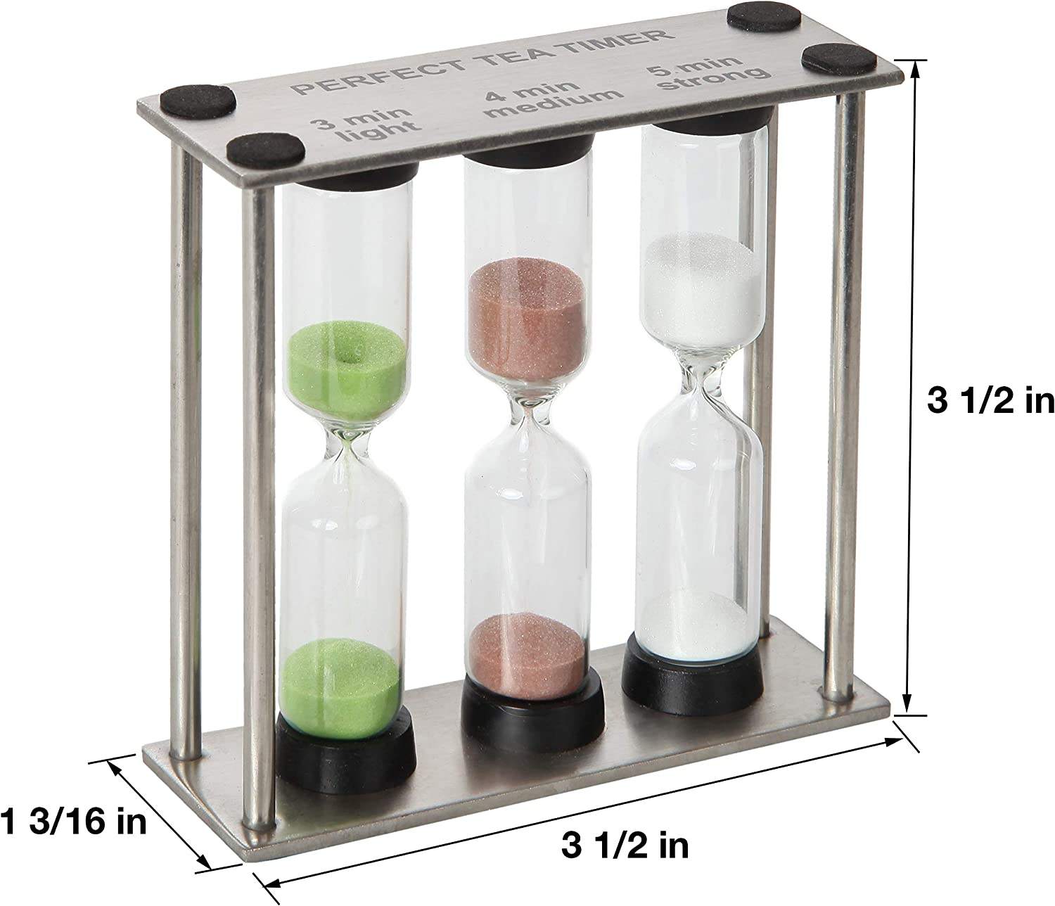 3-in-1 Perfect Tea Timer, Includes 3, 4, and 5 Minute Sand Hourglass Timers, Use for Making Tea or Keeping Time Around Kitchen