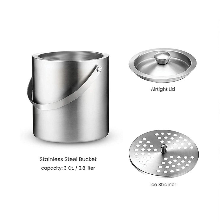 High Quality Metal Ice Bucket Party Drink Cooler Double Wall Stainless Steel Insulated Ice Bucket for Wine Bottle