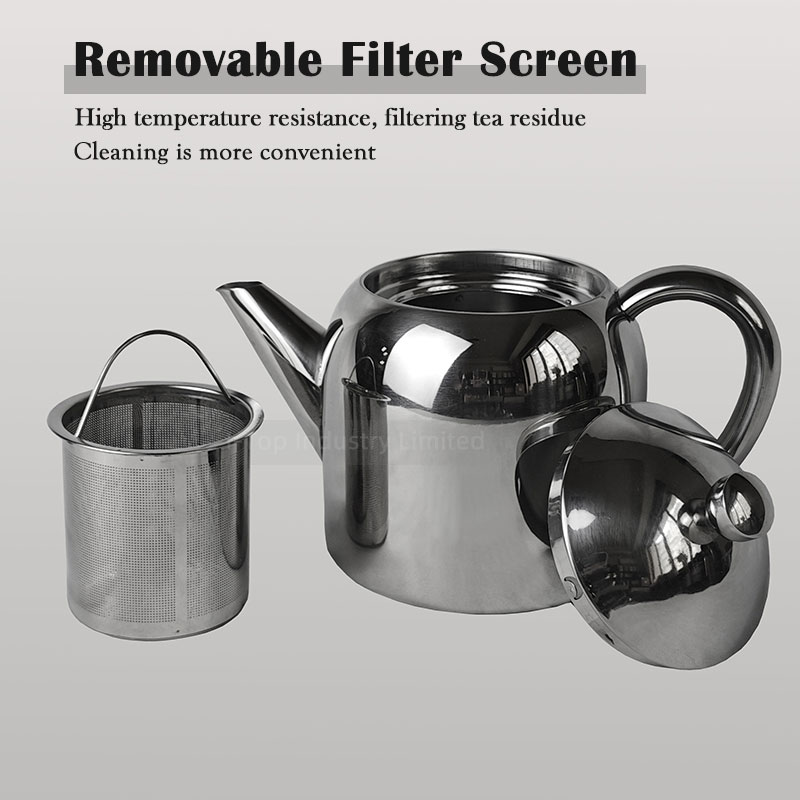 1200ml Stainless Steel Teapot Removable Filter Screen Coffee Pot Restaurant Hotel Teapot
