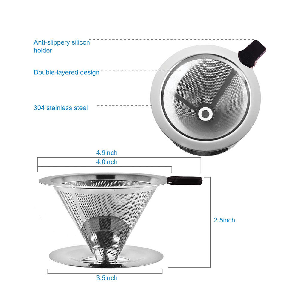  Coffee Dripper Portable Stainless Steel Coffee Dripper Mesh Filter